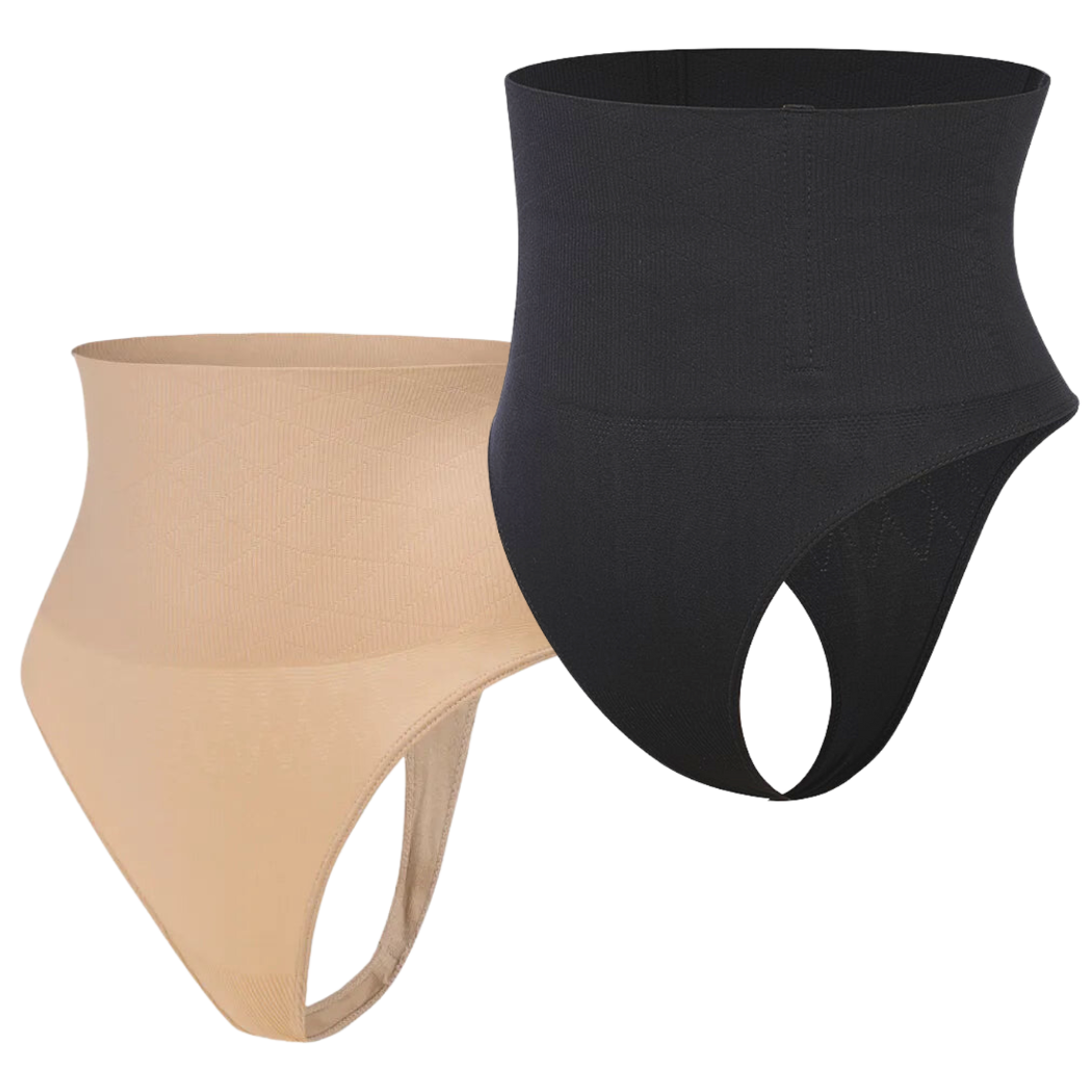 2 Tummy Control Thong (Black + Beige)