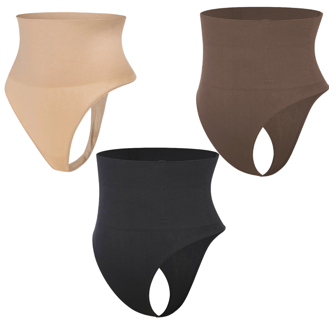 3 Tummy Control Thong (Black + Beige + Brown)