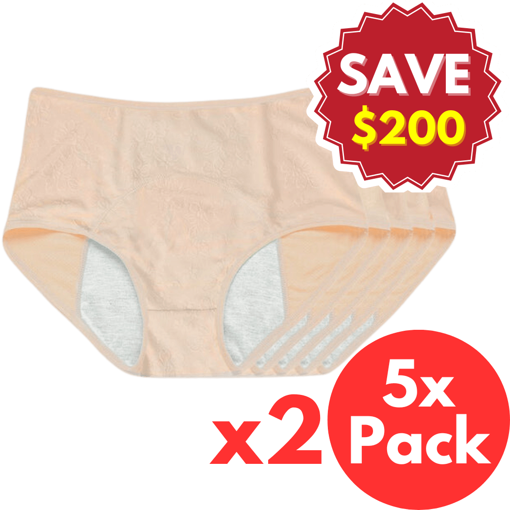 (Buy 1 Get 1 FREE! - TWO 5 Pack) Beige Jacquard Leakproof Underwear