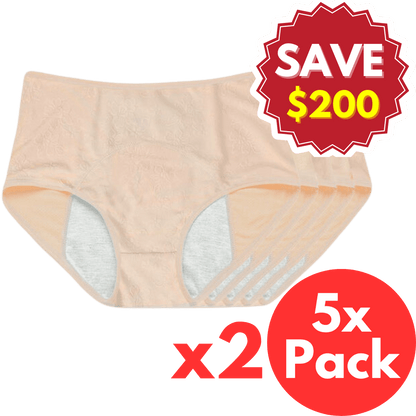 (Buy 1 Get 1 FREE! - TWO 5 Pack) Beige Jacquard Leakproof Underwear