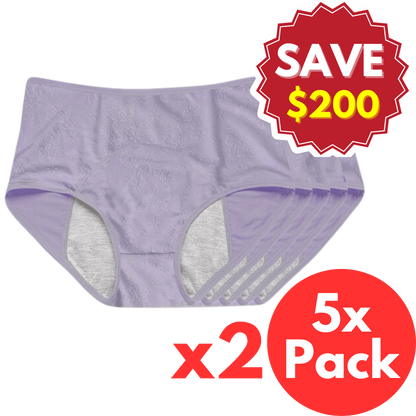 TWO 5 Pack - Purple Jacquard Leakproof Underwear